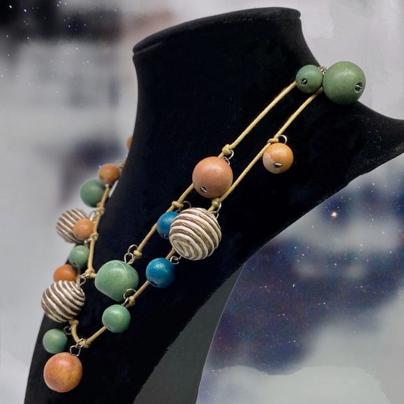 Artisan Necklace of Colorful Wooden Beads & Twine - Picture 2 of 6